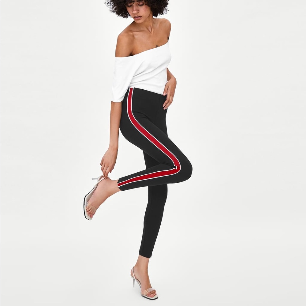ZARA LEGGINGS WITH RED STRIPES